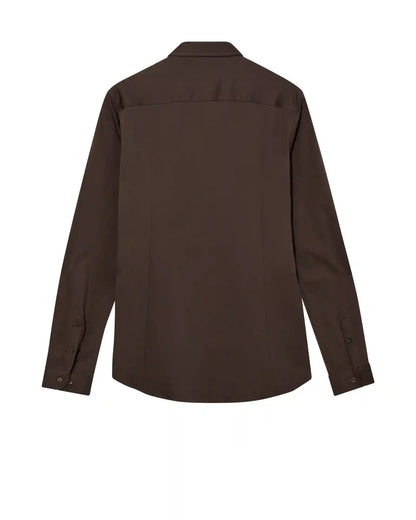 Mos Mosh Gallery brown long sleeve oxford shirt back view tailored button cuff for men