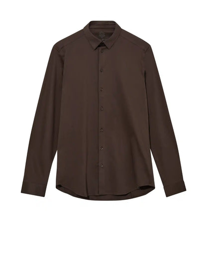 Mos Mosh Gallery brown long sleeve button down oxford shirt with classic collar and tailored fit in Kelowna