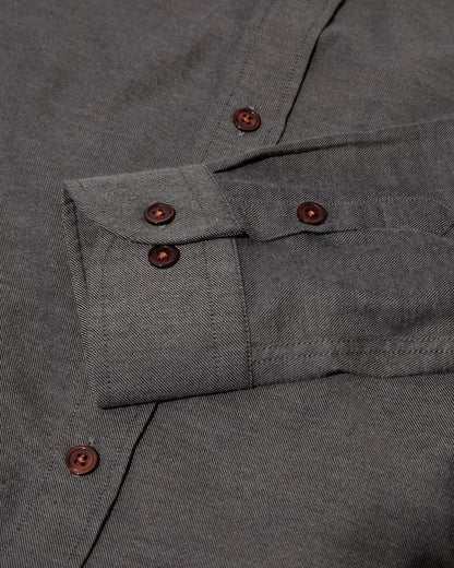 Closeup of MOS MOSH Gallery Canada Marco Flannel Shirt sleeve in Grey Melange