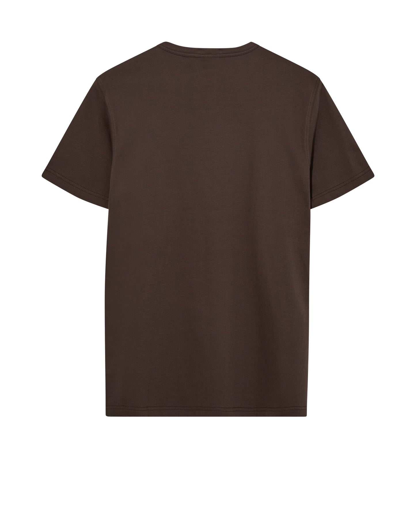 Mos Mosh Gallery organic chocolate brown t-shirt short sleeve crewneck back view on white background in Kelowna