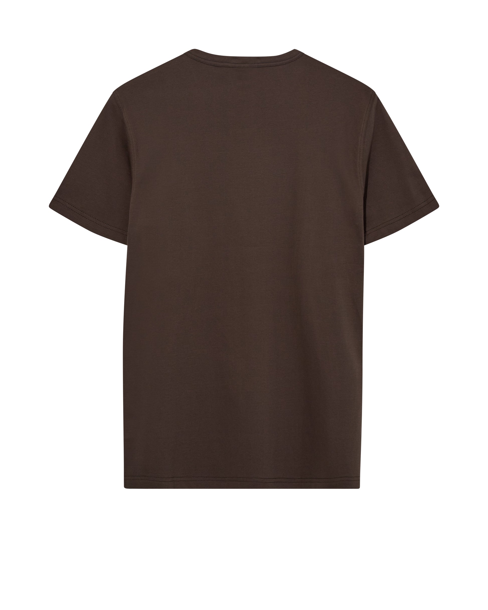 Mos Mosh Gallery organic chocolate brown t-shirt short sleeve crewneck back view on white background in Kelowna