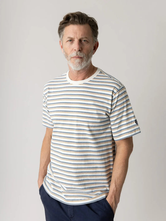 Diaz Stripe O-Neck Short Sleeve Tee in Ecru
