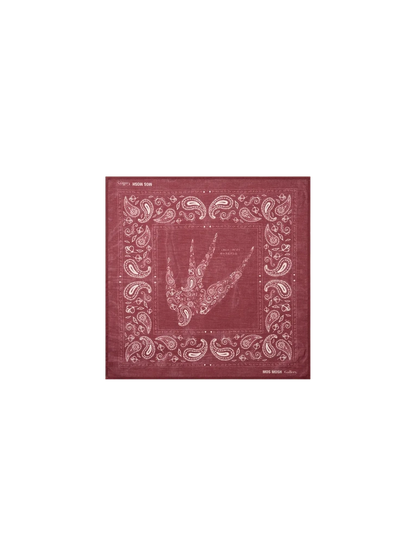 MOS MOSH Gallery Canada Martin paisley neckerchief in red laid flat, showing the white bird motif in the centre framed by a paisley border.