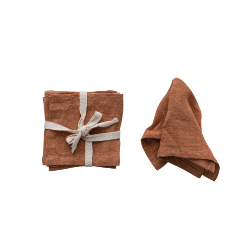 LINEN COCKTAIL NAPKINS| 4PC| RUST