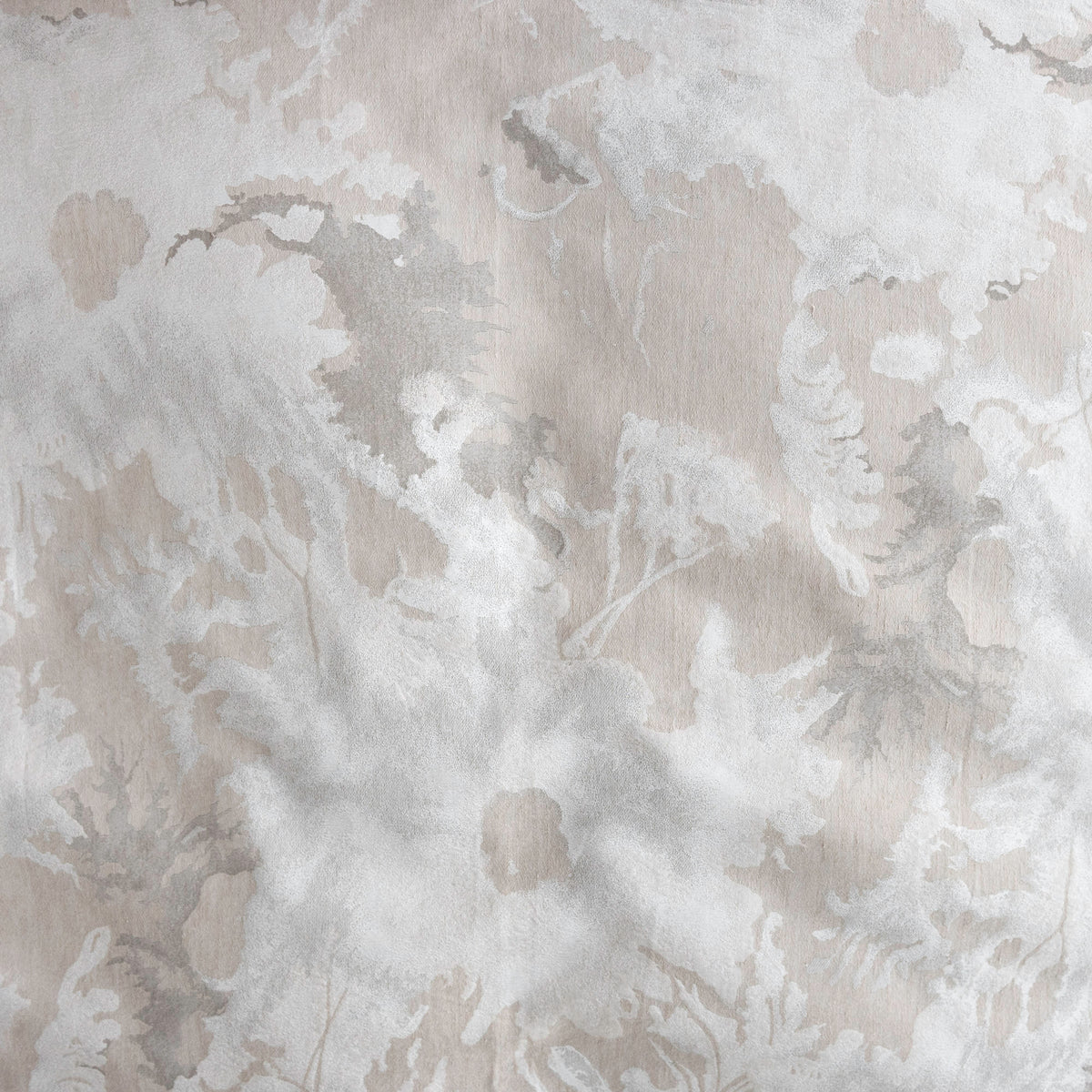 Close-up swatch of the Blossom jacquard in Oyster, with soft white and taupe abstract florals.